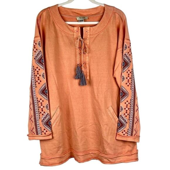 Tru Luxe Jeans Peach Long Sleeve Embroidered Top XL - Picture 1 of 13